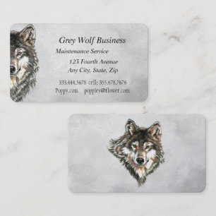 Cartão De Visita Cinza de Aquarelas Wolf Animal Personalizado