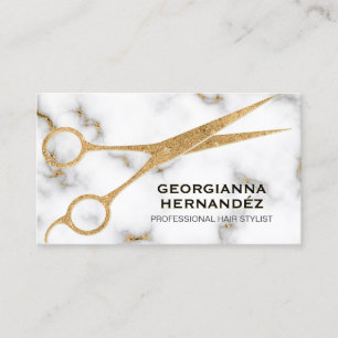 Cartão De Visita Cinza de Carrara Marble e Hairstylist Dourada