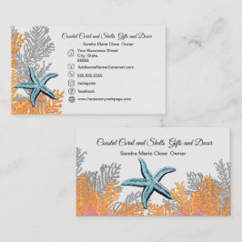 Cartão De Visita Cinza de coral Starfish simples costeiro