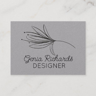 Cartão De Visita Cinza de Designer de Flor Botânica Minimalista
