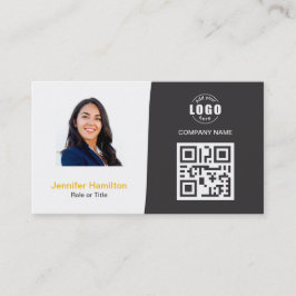 Cartão De Visita Cinza de Fotografia QRCode Personalizada Profissio