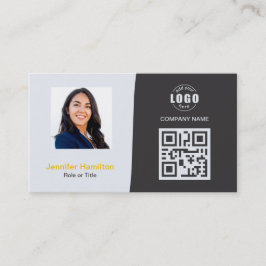 Cartão De Visita Cinza de Fotografia QRCode Personalizada Profissio