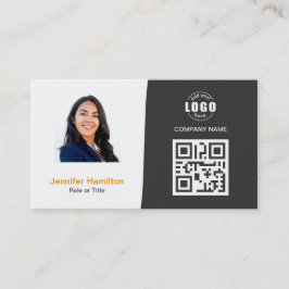 Cartão De Visita Cinza de Fotografia QRCode Personalizada Profissio