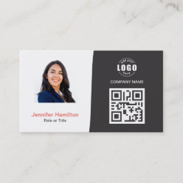 Cartão De Visita Cinza de fotos QRCode personalizadas profissionais