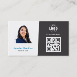 Cartão De Visita Cinza de fotos QRCode personalizadas profissionais