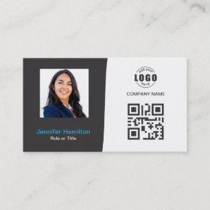 Cartão De Visita Cinza de fotos QRCode personalizadas profissionais