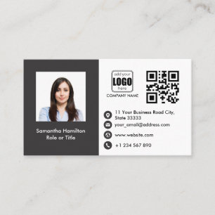 Cartão De Visita Cinza de fotos QRCode personalizadas profissionais