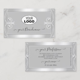 Cartão De Visita Cinza de luz prata do ornamentado Joias de luz com