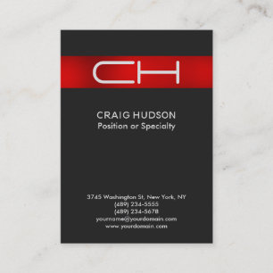 Cartão De Visita Cinza de Monograma Profissional Vermelho