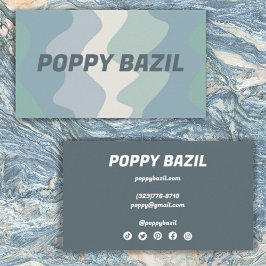 Cartão De Visita Cinza de Onda Suave Verde Azul Escuro Minimalista