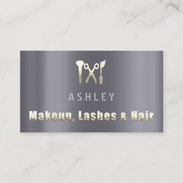 Cartão De Visita Cinza de Placa de Compromisso Lash Makeup Salon Ha (Frente)