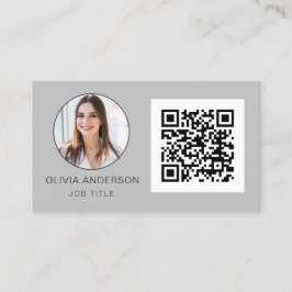 Cartão De Visita Cinza de Prata de Foto Profissional de Código QR