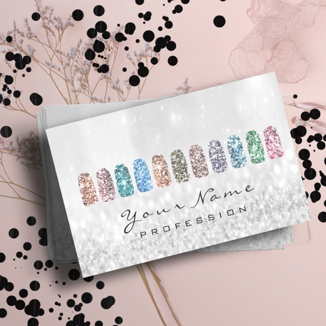 Cartão De Visita Cinza de Prata Rosa-Rosa com Glitter Metálico Glam (Nails Art Glitter Metallic Glam Pink Silver Gray Business Card)