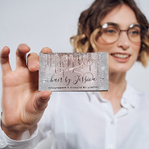 Cartão De Visita Cinza de Rosa de tesoura de cabeleireiro Stylist d