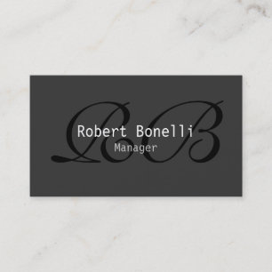 Cartão De Visita Cinza do Gerenciador de Monograma Branco Preto