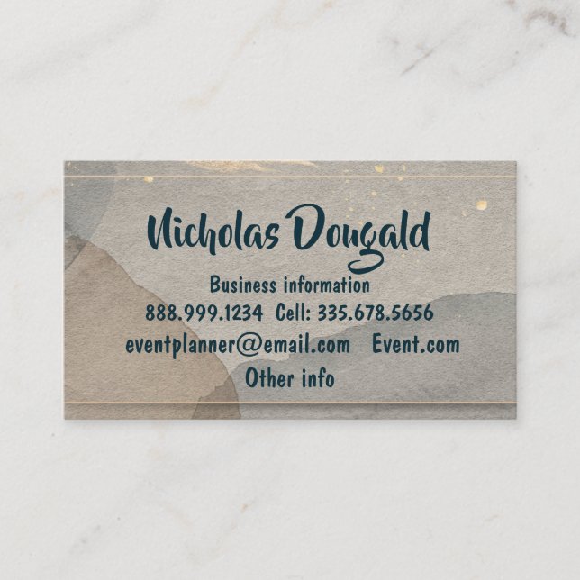 Cartão De Visita Cinza Dourada de água, profissão simples e formal (Frente)