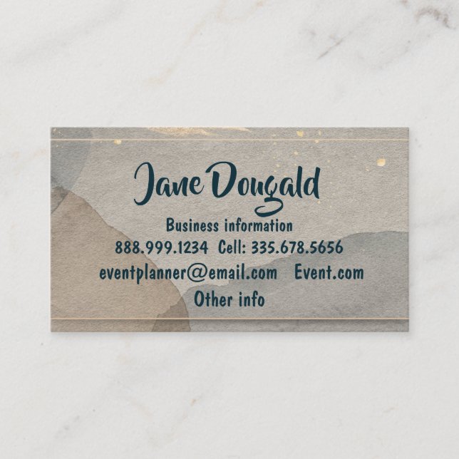 Cartão De Visita Cinza Dourada de água, profissão simples e formal (Frente)