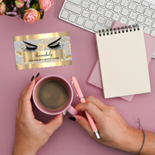 Cartão De Visita Cinza Dourada de Extensão Eyelash Makeup Microblad