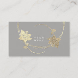 Cartão De Visita Cinza Dourada Foxier Lila Glama Floral Branco