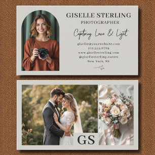 Cartão De Visita Cinza Earthtone Elegant Photo Script Professional