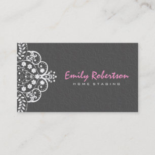 Cartão De Visita Cinza Elegante Damas Brancas Vintage Lace 2a