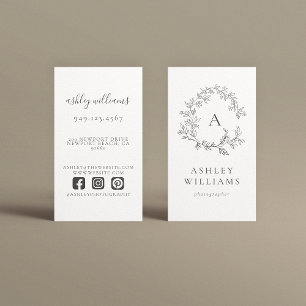 Cartão De Visita Cinza Elegante - Monograma - Faca Floral Profissio