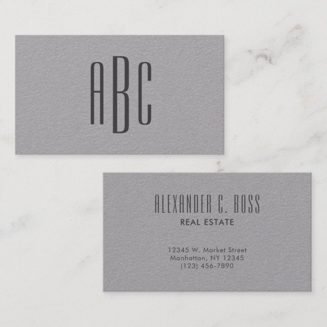 Cartão De Visita Cinza Escura Simples Três Letras Monograma (Frente/Verso)