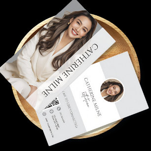 Cartão De Visita Cinza estética Beauticista Código QR e Foto