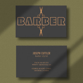 Cartão De Visita Cinza moderna de logotipo de cobre de barbearia