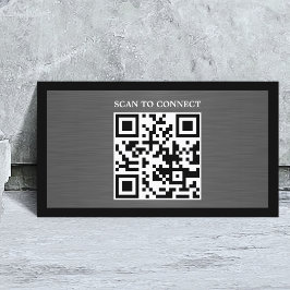 Cartão De Visita Cinza Moderno Falso Metal Preto Código QR Negrito