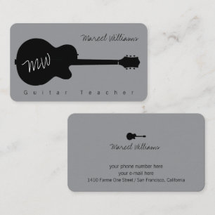 Cartão de Visita Cinza Música com Guitarra preta