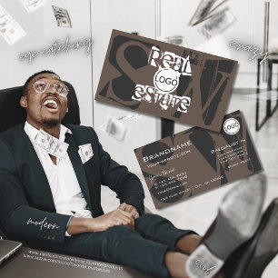 Cartão De Visita Cinza na moda Brown Branco com Logotipo e Monogram