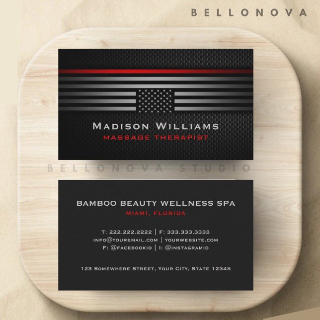 Cartão De Visita Cinza Negra Personalizada Vermelha EUA Sinalizador (Custom Black Grey Red The USA America Flag Premium Business Card)