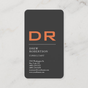 Cartão De Visita Cinza Orange Trendy Monograma Professional