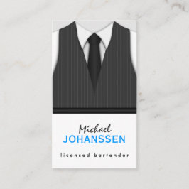 Cartão De Visita Cinza Pinstripe Suit Vest e Black Tie Bartender