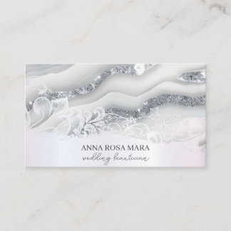 Cartão De Visita *~* Cinza Prata Ornamentado Branco Agate AP66 Gama
