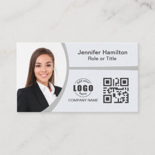Cartão De Visita Cinza profissional adicione seu logotipo, QR Code 