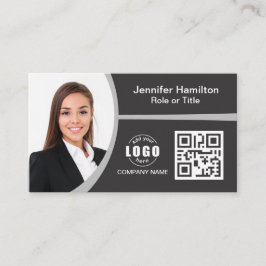 Cartão De Visita Cinza profissional adicione seu logotipo, QR Code 
