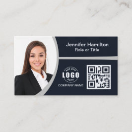 Cartão De Visita Cinza profissional adicione seu logotipo, QR Code 