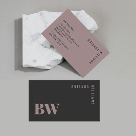 Cartão De Visita Cinza Profissional Monograma Rosa Antigo Mínimo Mo