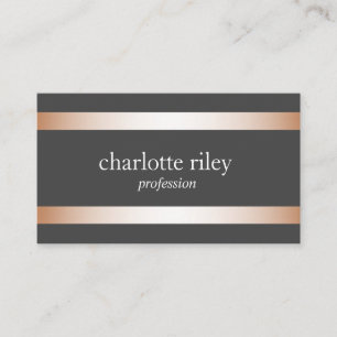 Cartão De Visita Cinza Rosa moderno Dourado Stripes Na moda