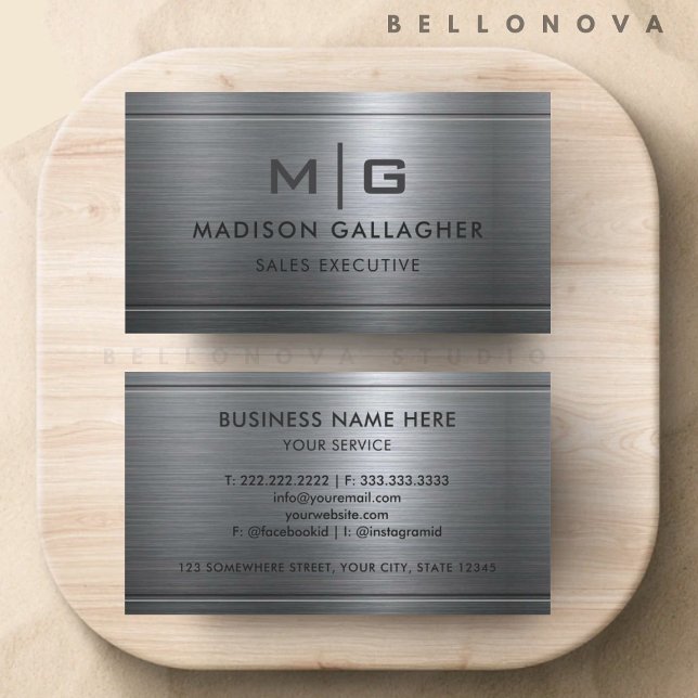 Cartão De Visita Cinza Silver Professional (Custom Silver Grey Metal Professional Business Card)