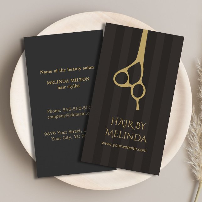 Cartão De Visita Cinzas Chic Stripes Faux Dourado Stylist (Criador carregado)