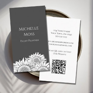 Cartão De Visita Cinzas de código QR de Sunflower Modernos