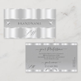 Cartão De Visita Cinzas de Luz de Prata Chic, Iniciais de Diamantes