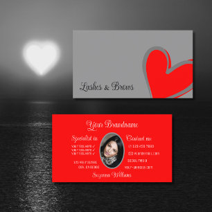 Cartão De Visita Cinzas e Red Gorgeous Heart Modern com Photo Cute
