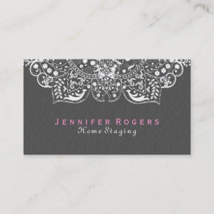 Cartão De Visita Cinzas Elegantes Damas Brancas Vintage Lace 2c