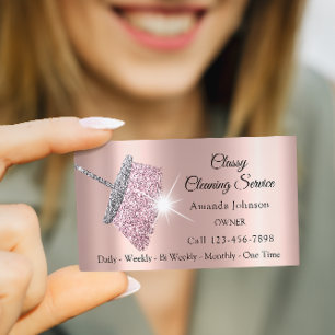 Cartão De Visita Cinzas elegantes do brilho do rosa da empregada