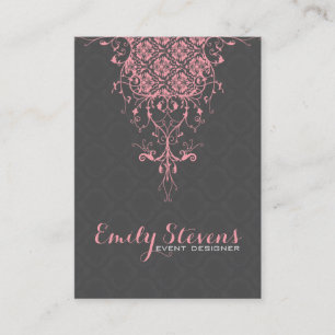 Cartão De Visita Cinzas Elegantes e Vintage Cor-de-Rosa