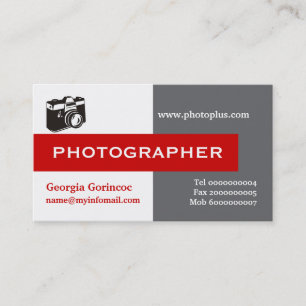 Cartão De Visita Cinzas fotógrafas, brancas, de cor vermelha